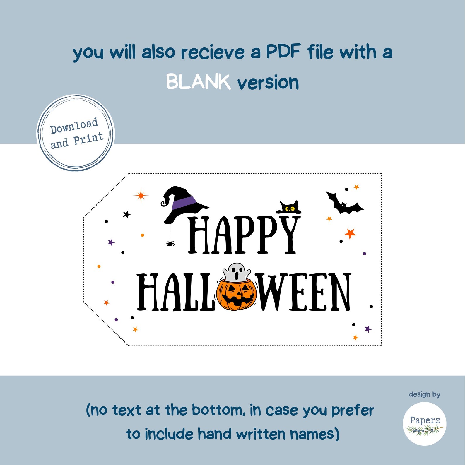 Happy Halloween Gift Tag Printable Template, Trick or Treat Favor Bag ...