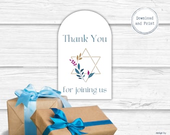 Jewish Favor Tags, Jewish Thank You Tags, Bar Mitzvah, Bat Mitzvah, Brit | Printable Tags | 2”x3.3” (5x8 cm) | Digital Download | PDF