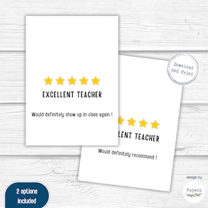 Carte imprimable d'appréciation du professeur, Merci pour le dernier jour d'école, Merci pour le meilleur professeur de tous les temps, carte de fin d'année pour le meilleur professeur, téléchargement numérique instantané