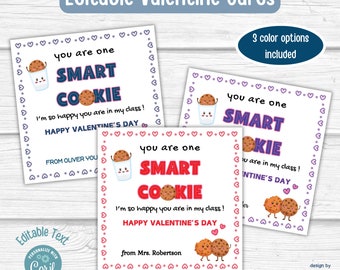 Editable Valentine's Day Cards for Students from Teacher | Cookie Tag, Printable School Valentine | Classroom Valentine | Instant Download