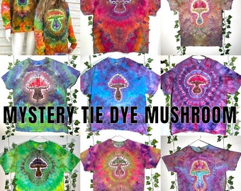 ミステリータイダイマッシュルーム、タイダイTシャツ、マッシュルーム、コテージコアクロージング、ヒッピータイダイ、サイケデリックマッシュルームシャツ、ストーナーギフト