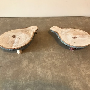 Oak Wood Tree Slice Bonsai Plant Stands/Miniature Tables Set of 2 Perfect for Living Room, Den, Study