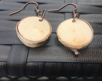 Unique White Birch Wood Slice Drop Earrings