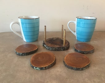 Natural Maple Wood Slice Drink Coasters With Coaster Holder