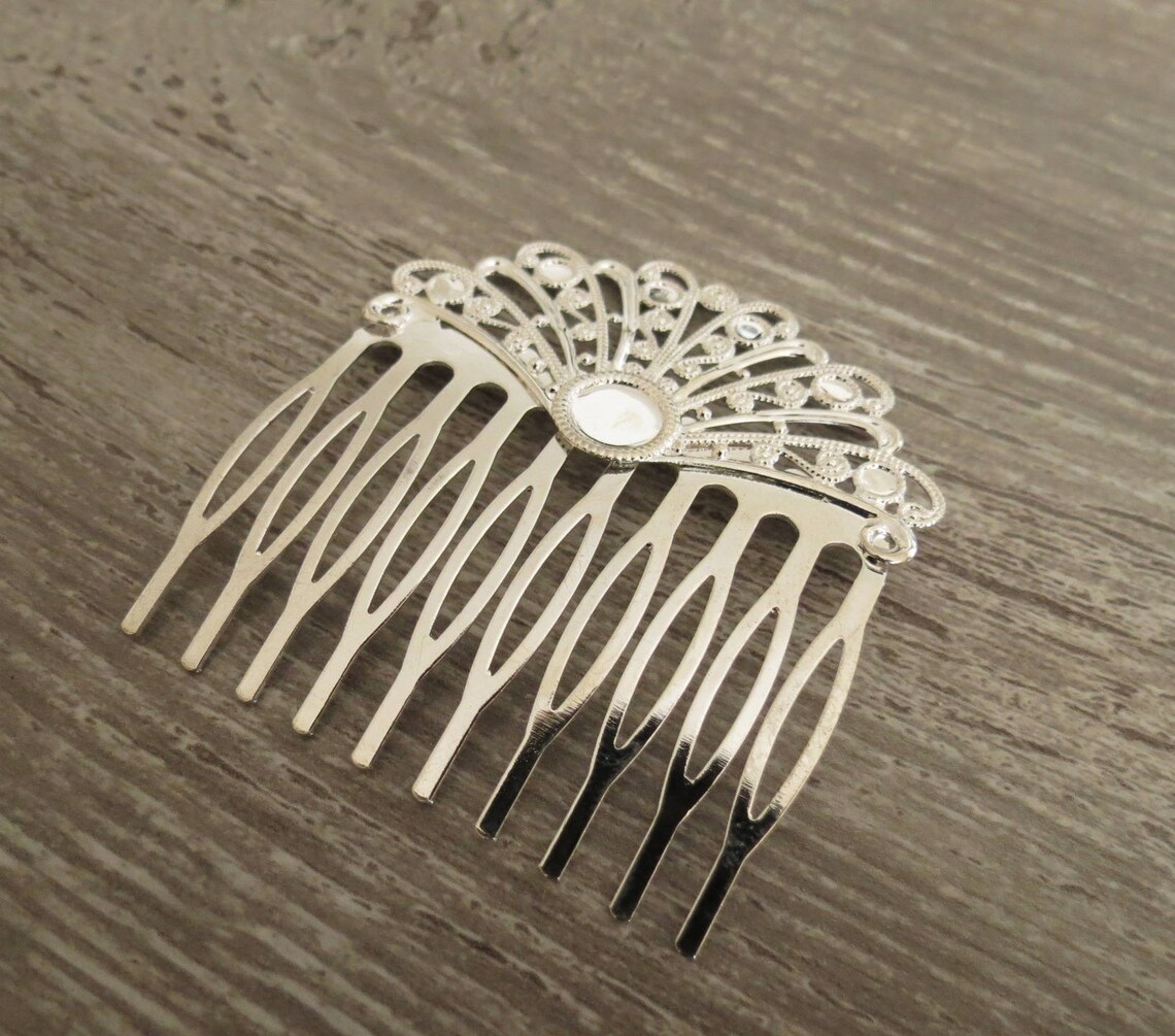 Silver hair comb silver metal 55X60mm fan barette hair Etsy