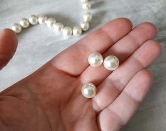 X10 Perles nacre 13mm, champagne, imitation, ivoire foncé