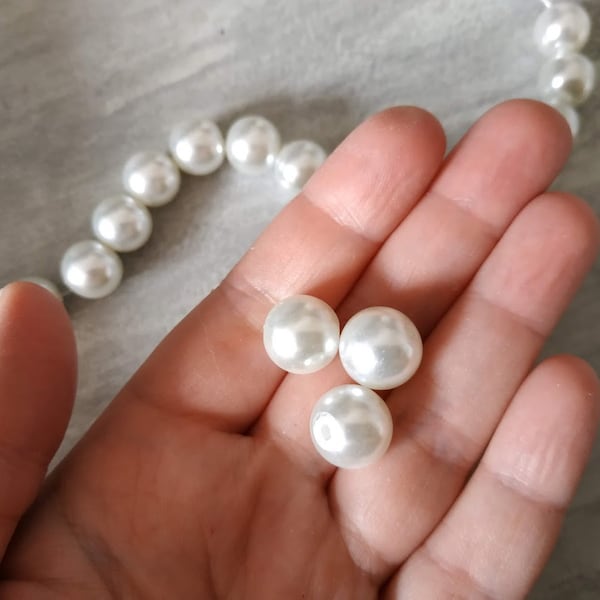 X10 Perles nacre 13mm, imitation, ivoire