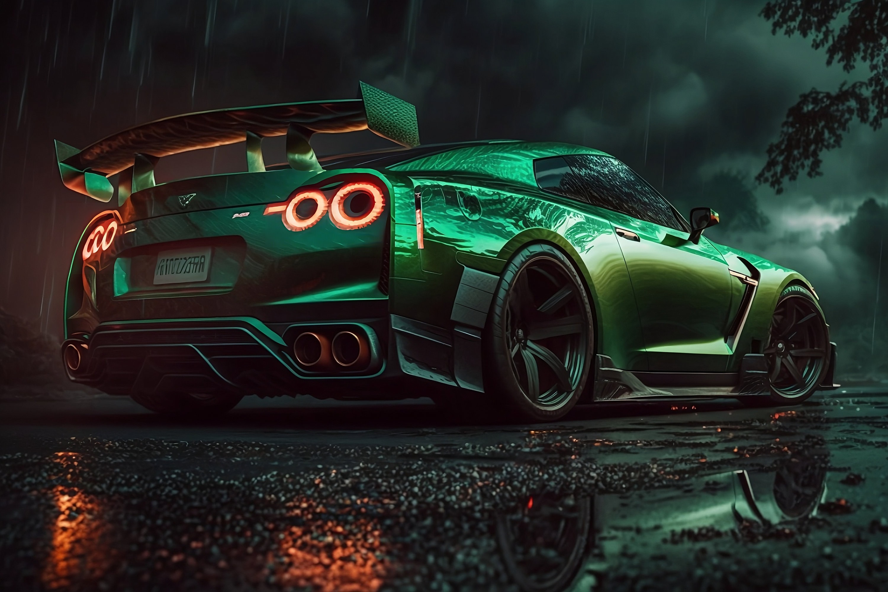 Green Nissan GTR Inspired Digital Art Illustration Prints Card Book ...