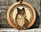 Personalized Fox Christmas Ornament, Stocking Stuffer, Celestial, Spirit Animal, Gift, Rustic Wood Engraving
