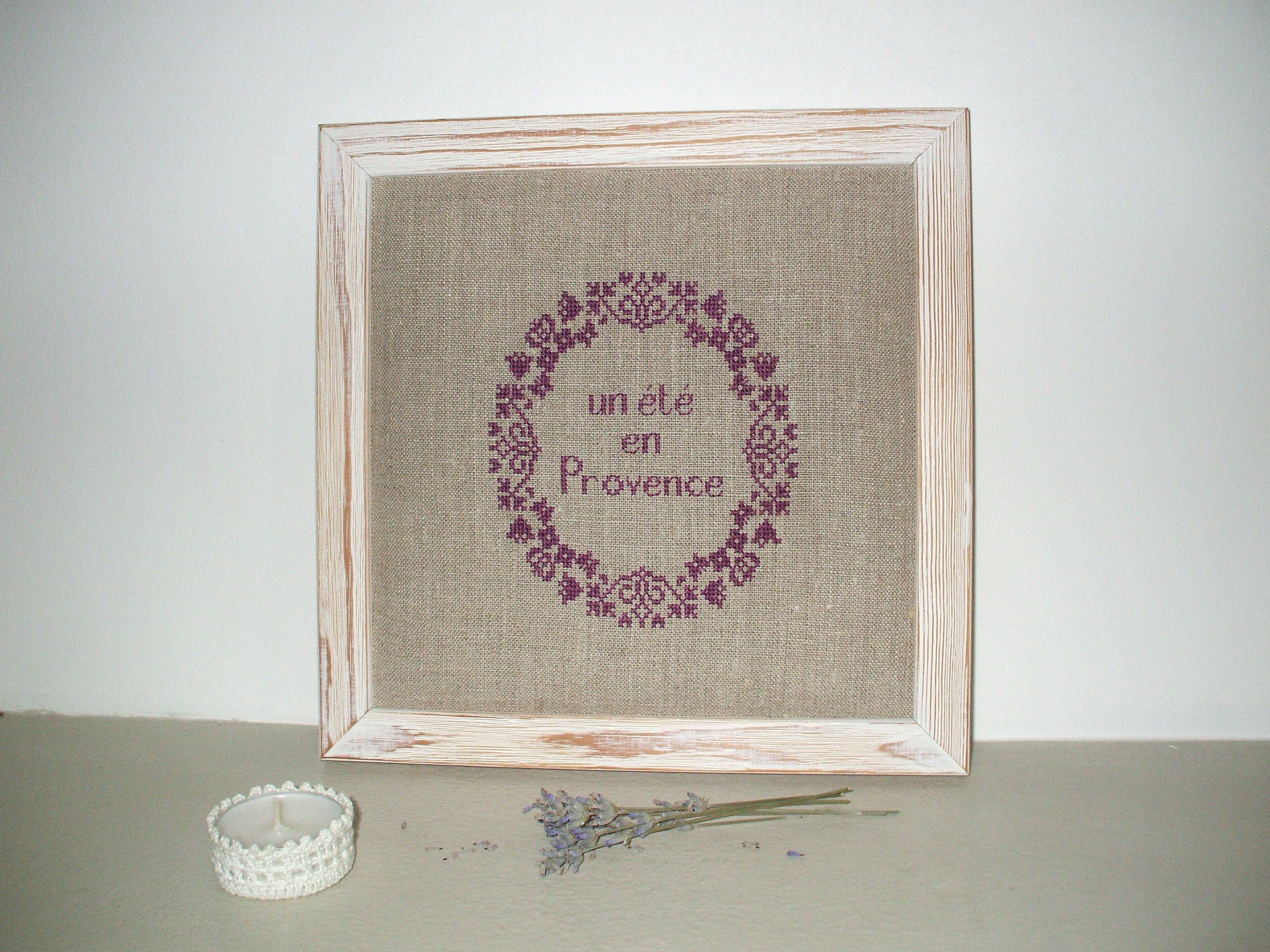 Décoration Murale, Broderie sur Lin Naturel