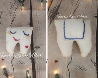 Felt Tooth Fairy Pillow Hand Embroidered 4"x4" | Custom Tooth Pillow for Girls | Cute Tooth Pillow with Pocket | Ready to Ship Tooth Bag