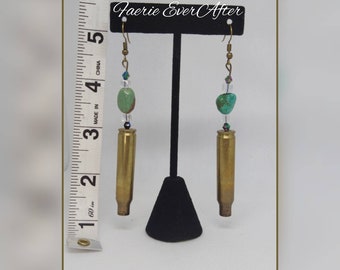 Bullet Shell Earrings with Turquoise and Swarovski Crystal Beads | Country Western Jewelry