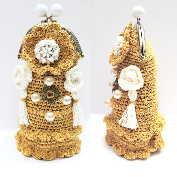 Etui à lunettes "Gold swan" en coton crocheté