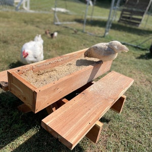 Chicken feeder picnic table handmade/made to order cedar local wood sustainable keeps feed off the ground chicken, turkeys, peacocks, fowel