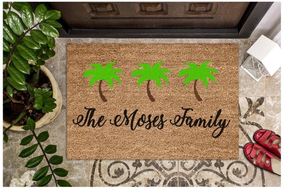 Tropical Palm Tree Personalized Coir Doormat