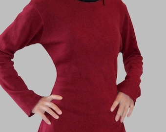 Sweater dress, burgundy asymmetrical knit woolen tunic