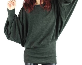Pullover, Fledermaus, lose Wolle gemischt, grün
