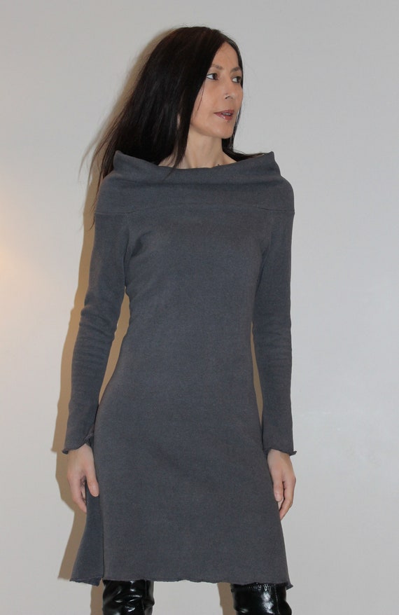 grey boat neck dress Tonal University Stripe Boat Neck Dress main image 1