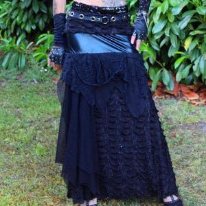 Skirt, long, multi-material, spirit, dark, gothic, retro, timeless, black.