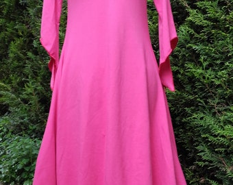 Robe , papillon , mi longue , en jersey , coton  biologique , rose Fuchsia , fait main .