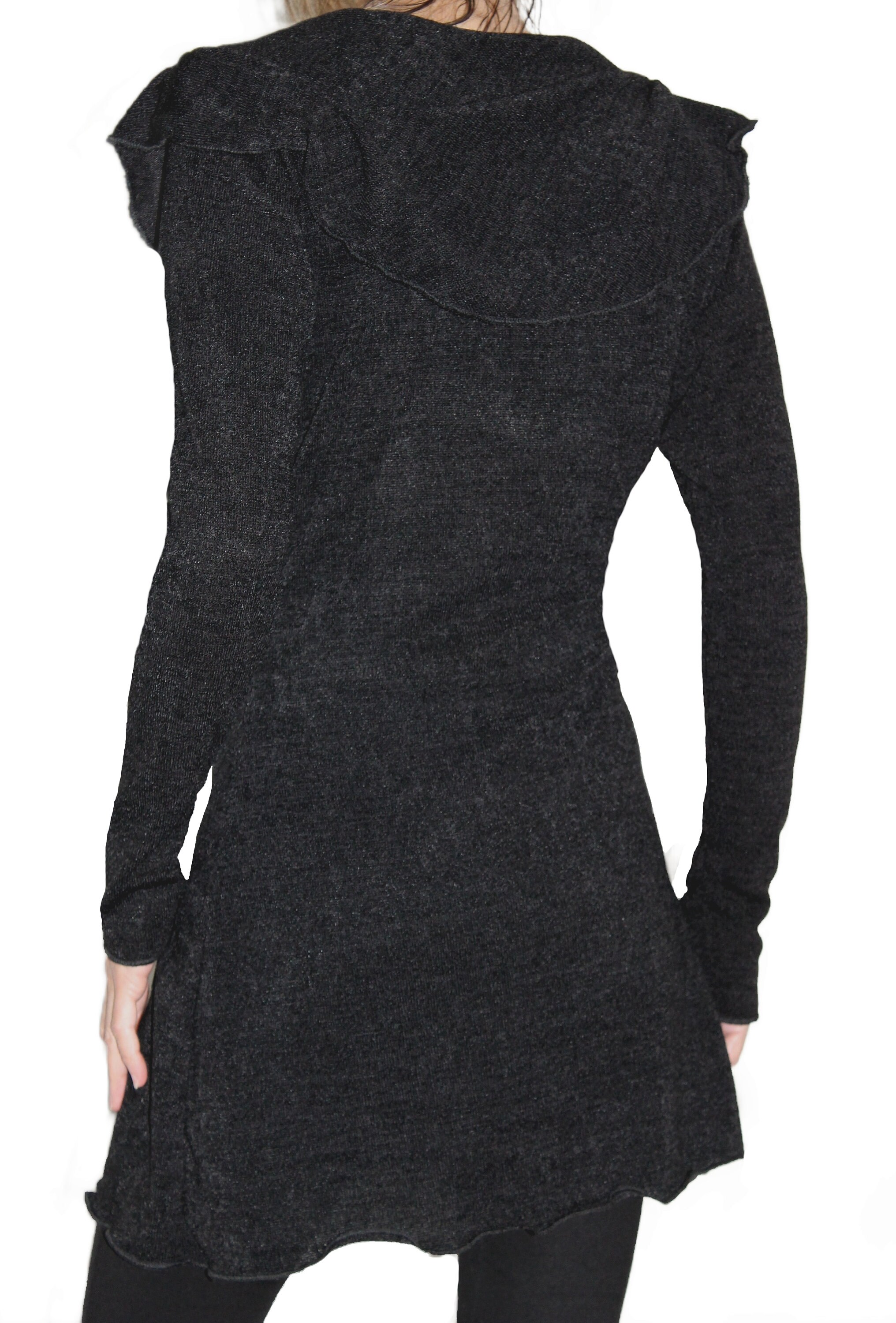 Black Knitted Tunic Dress With Pleated Drop Collar - Etsy