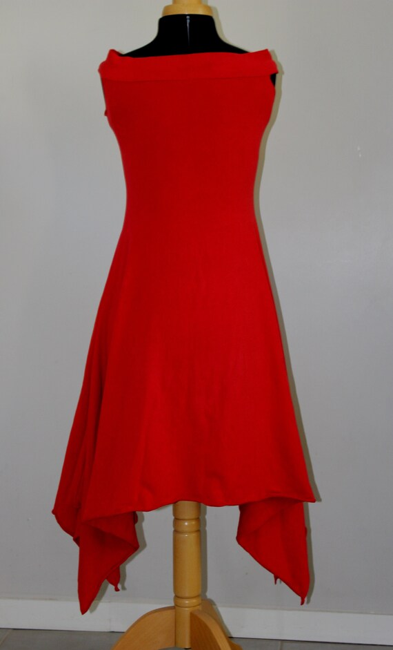 Asymmetrical Dress With Wide Neckline or Bare Shoulders in Asymmetrical Dress With Wide Neckline or Bare Shoulders in