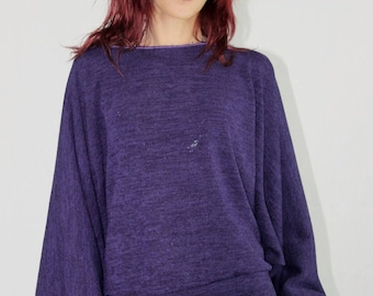 Pull chauve souris  en maille tricot , couleur  prune