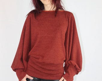 Pullover, Fledermaus, Rostfarbe, gestrickte Wolle, trendy
