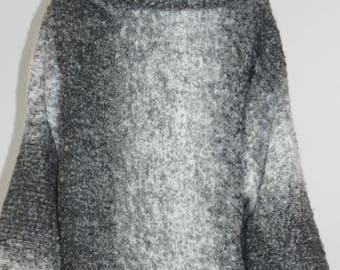 Large oversized turtleneck poncho sweater in gray white black boiled wool high-end fabric