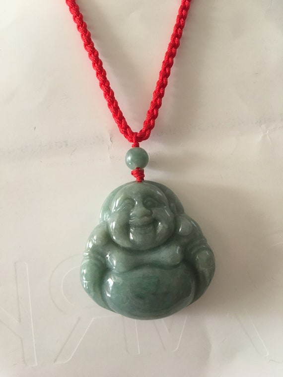 Red satin chinese knot pendant necklace jade nugget