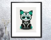 Sugar Skull Kitty cross stitch pattern, Day of the dead cat, Kitten cross stitch chart, Mexican art, PDF download. 11 quot x14 quot .