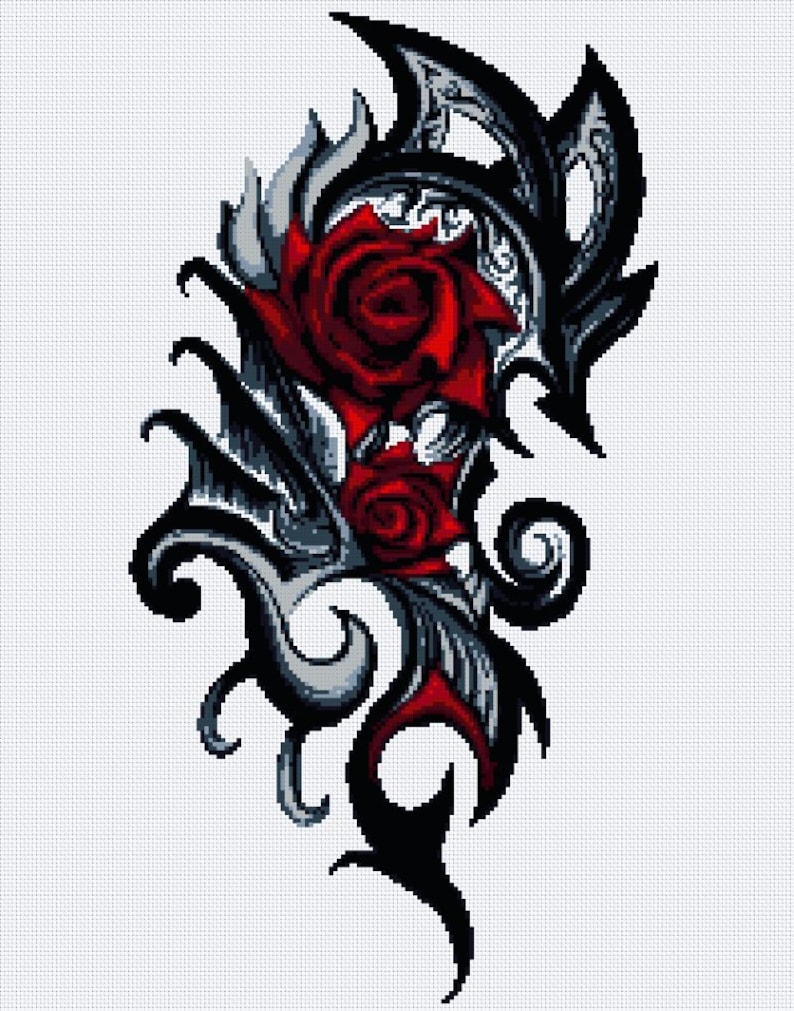 Gothic Rose Cross Stitch Pattern DMC Satin Floss Rose | Etsy