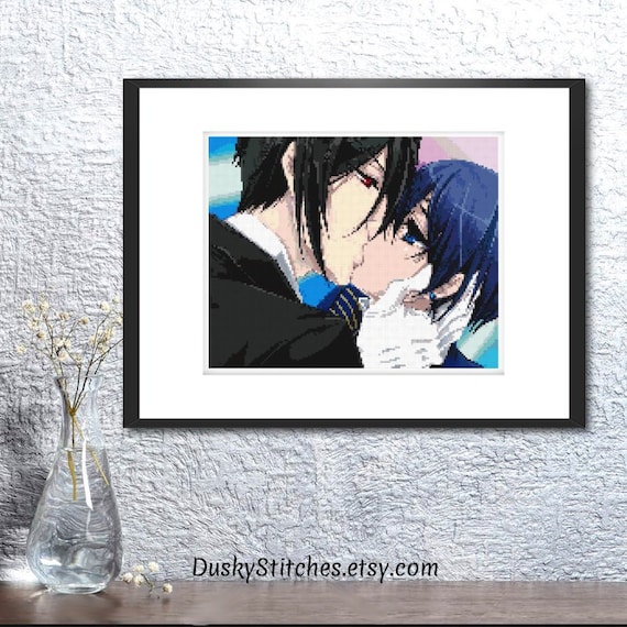 Anime Black Butler Sebastian And Ciel Cross Stitch Chart Manga Cross Stitch Pattern Pdf Download Diy Pixel Art 8 X10