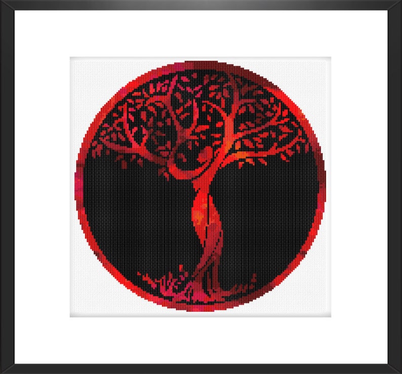 Tree of life goddess cross stitch pattern. Round design in image 2