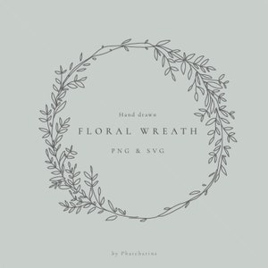 Hand drawn floral wreath SVG & PNG, Springtime, Botanical Clipart, vintage leaf, Laurel frame