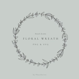 Hand drawn floral wreath SVG & PNG, Springtime, Botanical Clipart, vintage leaf, Laurel frame