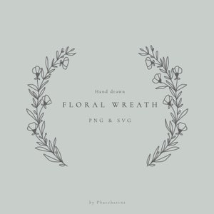 Hand drawn floral wreath SVG & PNG, Springtime, Botanical Clipart, vintage leaf, Laurel frame