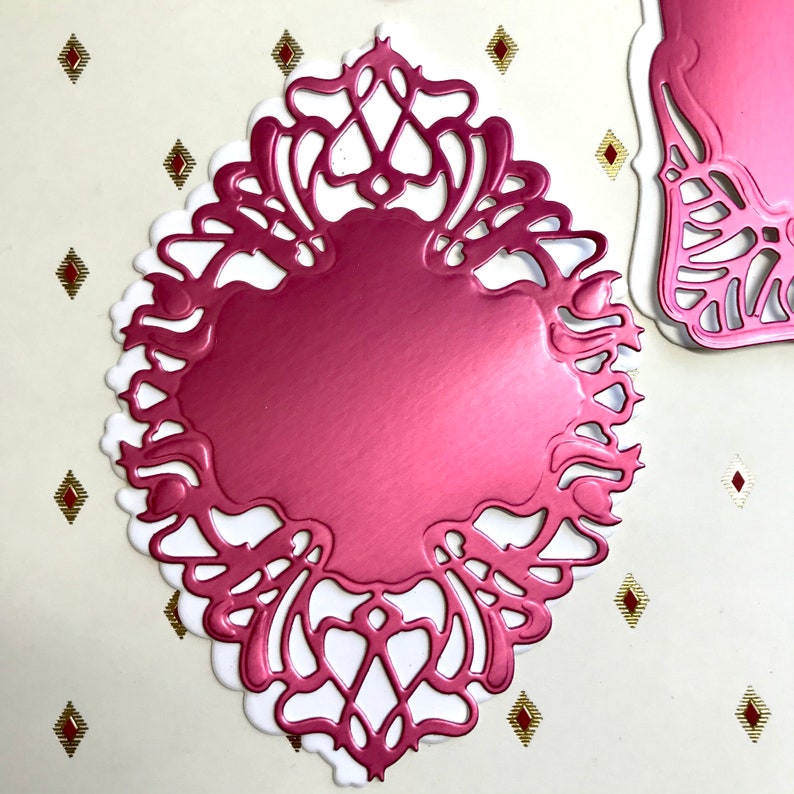 6PC Anna Griffin SALON NOUVEAU Die Cuts in Raspberry Matte Foil /& White Cardstock with Bow for Card making and Scrapbooking