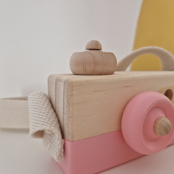 Montessori toy Pink wooden camera gift idea for birth or child's birthday or child's room decoration
