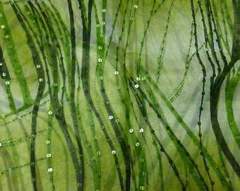 green leaves Embroidered silk organza
