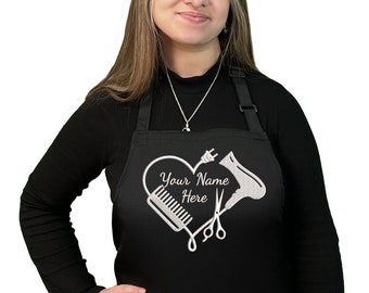 Personalized Hair Stylist Apron, Gifts for Your Hairdresser, Custom Name Embroidery, Salon Aprons (Black)