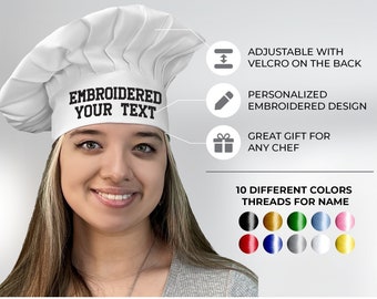 Your Text Embroidered Here Chef Hat, Personalized Chef Hat