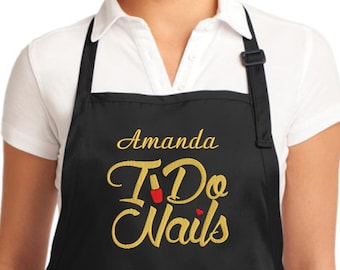 Embroidered Custom Nail Tech Apron – Personalized Stylist Gift – Black