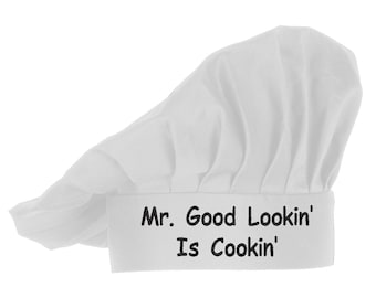 Funny Chef Hat - Mr Good Looking is Cooking - Adjustable Kitchen Cooking Hat for Men with embroidered design Black / Red / White / Royal