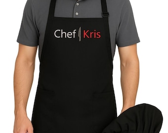 Personalized Apron and Chef Hat Set, Custom Name Embroidered - Gift Set
