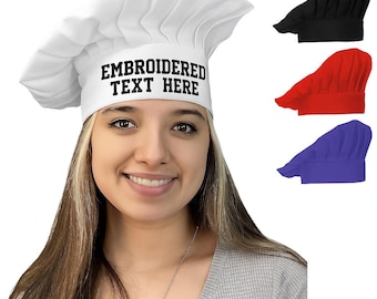 Personalized Embroidered Chef Hat, Custom Text, Adjustable Cotton Blend