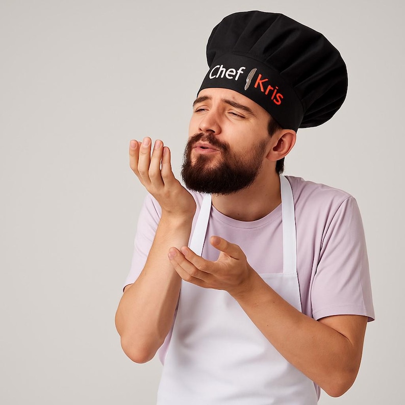 Personalized Chef Hat – Custom Embroidered Name, Chef Knife Design, Cotton Comfort image 8