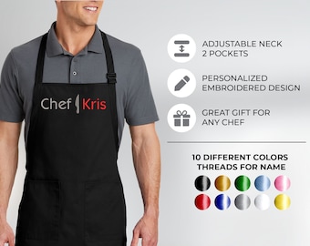 Personalized Embroidered Apron, Custom Text, Kitchen Gift