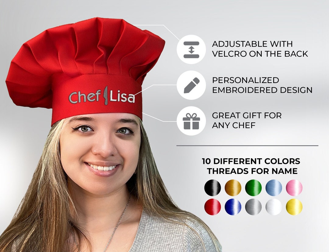 Personalized Chef Hat, Embroidered Name Unique Colorful Cooking Master