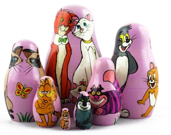 Disney Cartoon Cats Matryoshka Russian Nesting Dolls set of 7 pcs